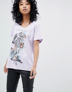 Oversize-футболка с принтом скелета Religion - Фиолетовый