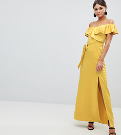 Платье макси с открытыми плечами и завязкой на талии Silver Bloom - Желтый