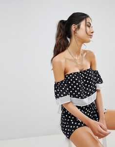 Кроп-топ в горошек PrettyLittleThing - Черный