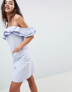 Сарафан мини с открытыми плечами и оборками ASOS DESIGN - Синий