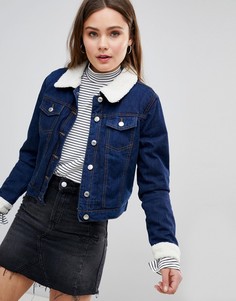 Джинсовая куртка с воротником и манжетами из искусственного меха Parisian - Синий