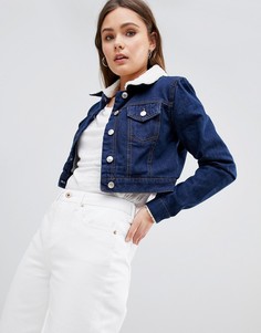 Короткая джинсовая куртка с воротником из искусственного меха Parisian - Синий