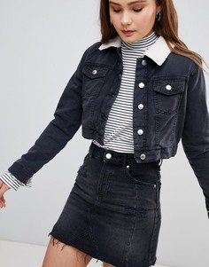 Короткая джинсовая куртка с воротником из искусственного меха Parisian - Серый