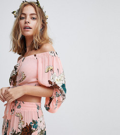 Sisters Of The Tribe Petite Off The Shoulder Crop Top In Floral Print Co-Ord - Розовый