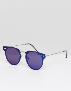 Серебристые круглые солнцезащитные очки с синими зеркальными стеклами Spitfire - Серебряный