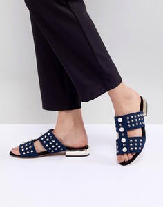 Шлепанцы с заклепками и искусственным жемчугом River Island - Темно-синий