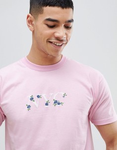 Розовая футболка с цветочной надписью NYC River Island - Розовый