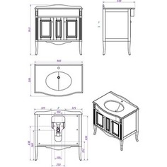 Тумба со столешницей и раковиной Timo Аура 2 дверцы, белый с серебром (Au.t -90 M-R (B-S))