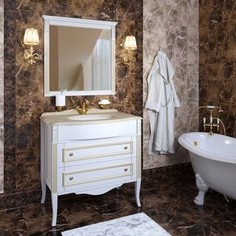 Тумба со столешницей и раковиной Timo Аура 2 ящика, белый с золотом (Au.t -90 M-V (B-G))