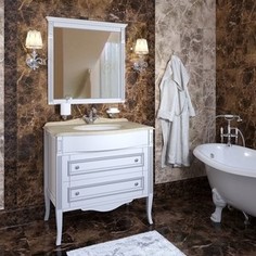 Тумба со столешницей и раковиной Timo Аура 2 ящика, белый с серебром (Au.t -90 M-V (B-S))