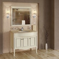 Тумба со столешницей и раковиной Timo Аура 3 дверцы, слоновая кость с серебром (Au.t -100 M-R (9001-S))