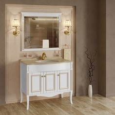 Тумба со столешницей и раковиной Timo Аура 3 дверцы, белый с золотом (Au.t -100 M-R (B-G))