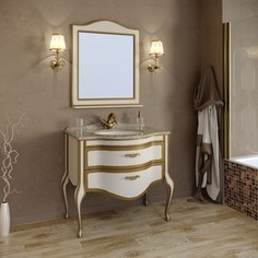 Тумба со столешницей и раковиной Timo Еллен плюс 2 ящика, бежевый с золотом (Elp.t -90 M-V (9001-G))