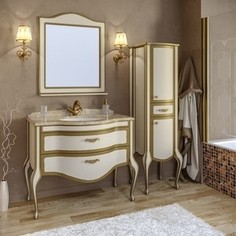 Тумба со столешницей и раковиной Timo Еллен плюс 2 ящика, бежевый с золотом (Elp.t -100 M-V (9001-G))