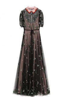 Приталенное прозрачное платье-макси с коротким рукавом Valentino