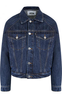 Укороченная джинсовая куртка с потертостями MSGM