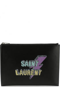 Кожаный клатч на молнии с принтом Saint Laurent