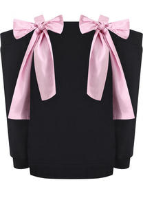 Хлопковый топ свободного кроя с контрастными бантами MSGM