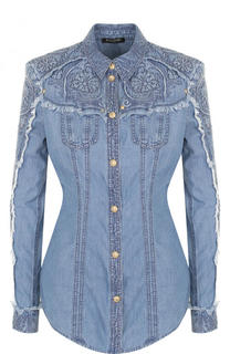 Приталенная джинсовая блуза с потертостями Balmain