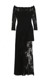 Приталенное кружевное платье-макси с открытыми плечами Alexander McQueen