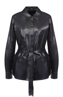 Однотонная кожаная блуза с поясом Theory