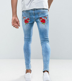 Обтягивающие джинсы с цветочной вышивкой Rose London - Синий