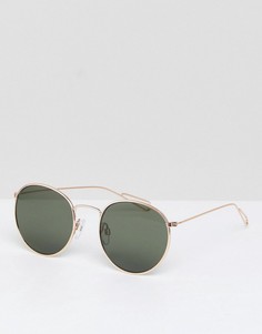 Солнцезащитные очки с золотистой оправой и зелеными стелами Weekday - Золотой