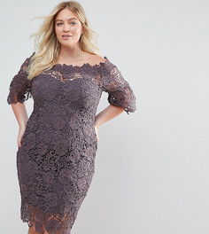 Платье из кружева кроше с открытыми плечами Paper Dolls Plus - Серый