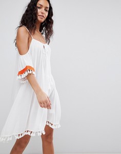 Пляжное платье с открытыми плечами и вышивкой Anmol - Белый