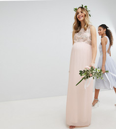 Платье макси с отделкой пайетками на лифе TFNC Maternity - Розовый