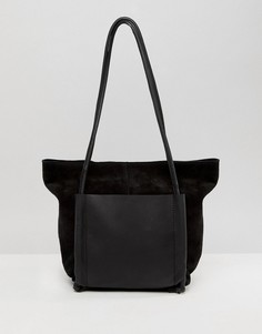 Замшевая сумка для покупок с двумя карманами из кожи ASOS DESIGN - Черный