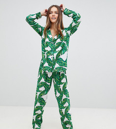 Пижамный комплект с принтом банановых листьев из 100% модала ASOS DESIGN Petite - Мульти