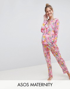 Пижамный комплект с рубашкой и брюками из 100% модала с цветочным принтом ASOS MATERNITY - Мульти
