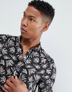 Черная рубашка узкого кроя с лиственным принтом River Island - Черный