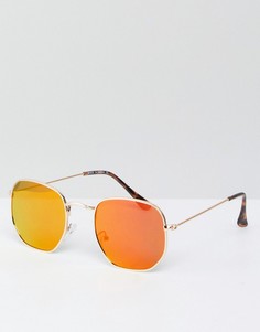 Золотистые солнцезащитные очки с розовыми стеклами River Island - Золотой