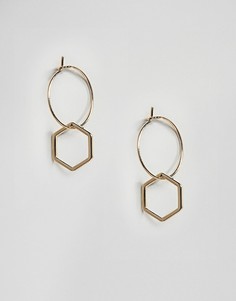 Позолоченные серьги-кольца с шестигранником Orelia - Золотой
