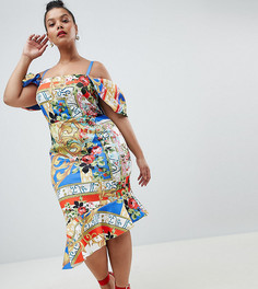 Платье миди с вырезами на плечах и принтом ASOS DESIGN Curve - Мульти