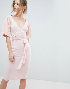 Платье миди с запахом, открытой спиной и завязкой Silver - Розовый