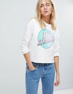 Укороченный свитшот с графическим принтом и необработанным краем Levis - Белый