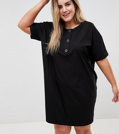 Свободное платье-футболка с планкой на кнопках ASOS DESIGN Curve - Черный