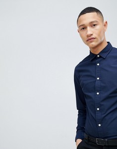 Приталенная рубашка с контрастными пуговицами Selected Homme - Темно-синий