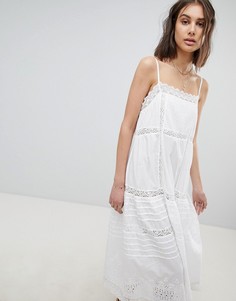 Платье миди с вышивкой ришелье Free People - Белый