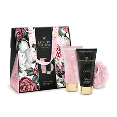 Набор подарочный женский `THE LUXURY BATHING BY GRACE COLE` VELVET ROSE & RASPBERRY (гель для душа 100 мл, крем для тела 100 мл, мочалка)