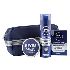 Набор подарочный мужской `NIVEA` `MEN` ЗАЩИТА И УХОД (пена для бритья 200 мл, бальзам после бритья 100 мл, крем для лица 75 мл, косметичка)