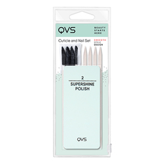 Набор для ухода за ногтями и кутикулой `QVS` (мини-баф/полировка, палочки для кутикулы)