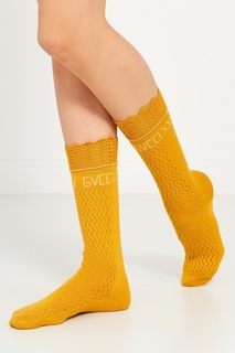 Ажурные носки из хлопка горчичного цвета Gucci