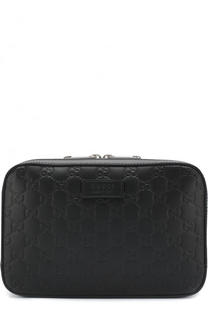 Кожаный клатч на молнии с тиснением Signature Gucci