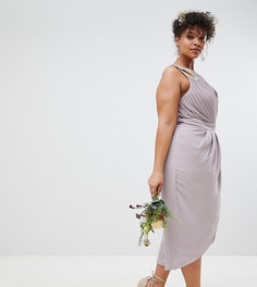 Платье миди с запахом и отделкой TFNC Plus Bridesmaid - Серый