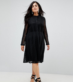 Кружевное платье-рубашка Yumi Plus - Черный