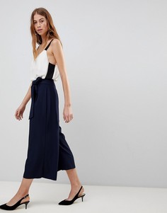 ASOS DESIGN self tie pleat culotte - Темно-синий